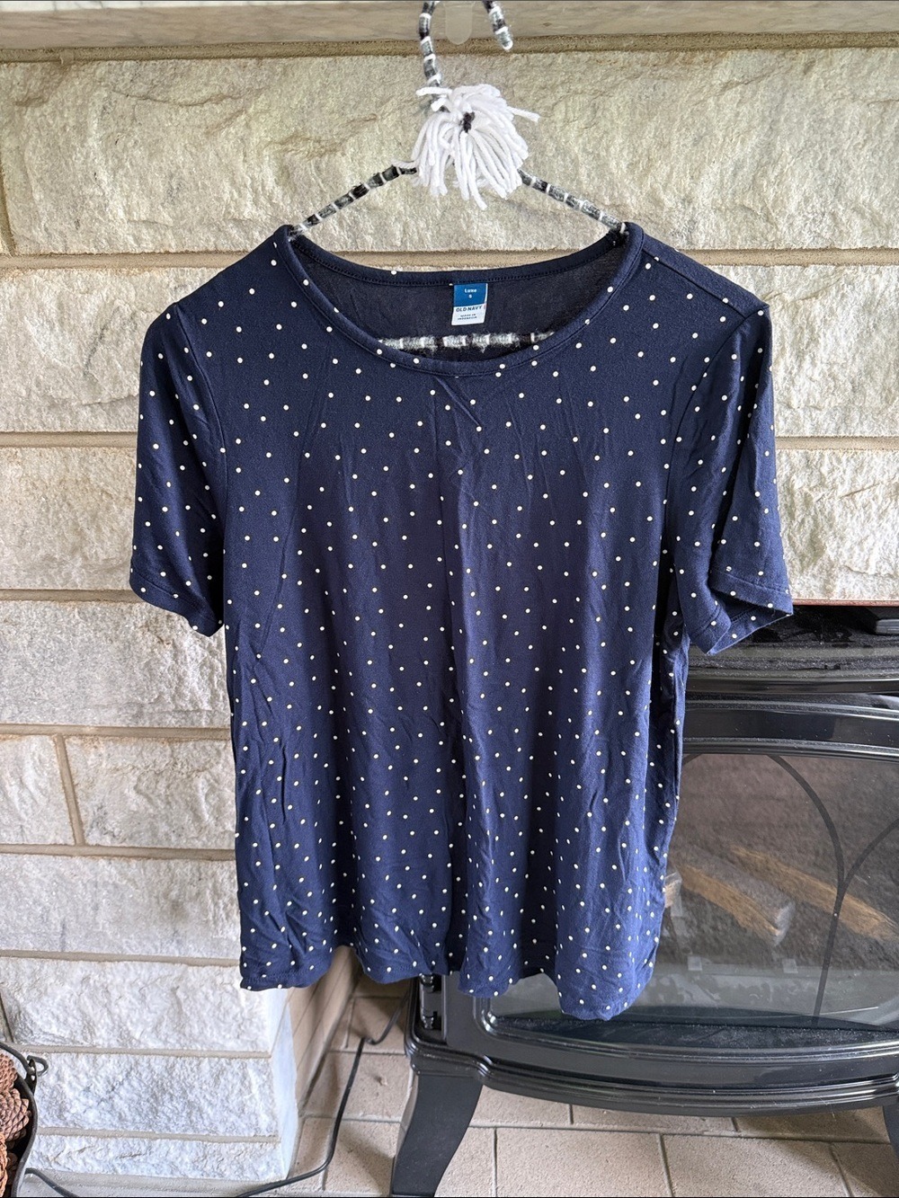 Old Navy Navy and White Polka Dot Luxe Short Sleeve Tee Small